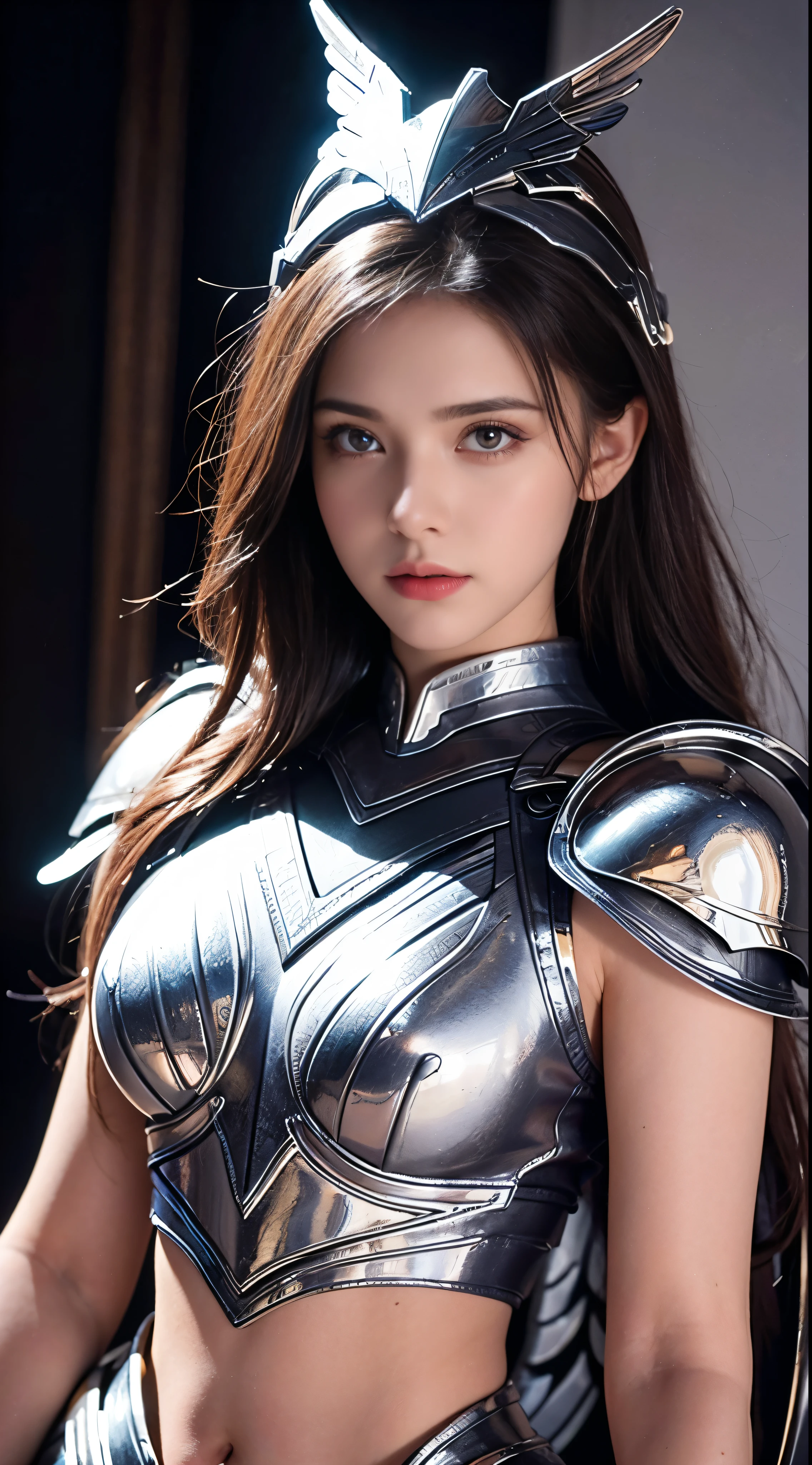 (l1vvydunne:.95), high angle photo of a gorgeous young valkyrie woman in the style of stefan kostic, realistic skin texture,(winged helmet:1.1), (valkyrie armor:1.2), 1 / 2 body crop, 8 5 mm art lens, f 1. 2, sharp focus, 8 k high definition, insanely detailed, intricate, elegant, art by stanley lau and artgerm