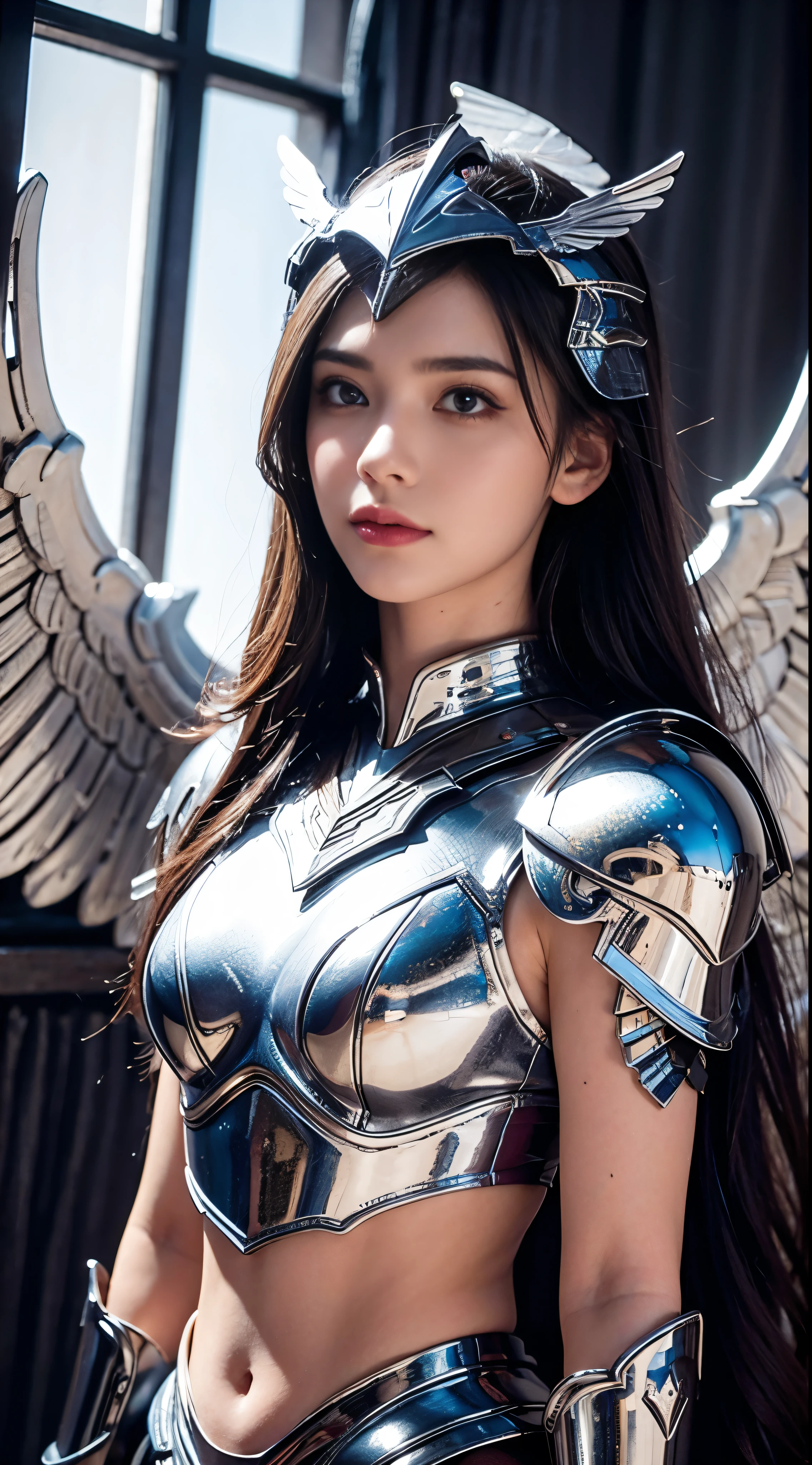 (l1vvydunne:.95), high angle photo of a gorgeous young valkyrie woman in the style of stefan kostic, realistic skin texture,(winged helmet:1.1), (valkyrie armor:1.2), 1 / 2 body crop, 8 5 mm art lens, f 1. 2, sharp focus, 8 k high definition, insanely detailed, intricate, elegant, art by stanley lau and artgerm