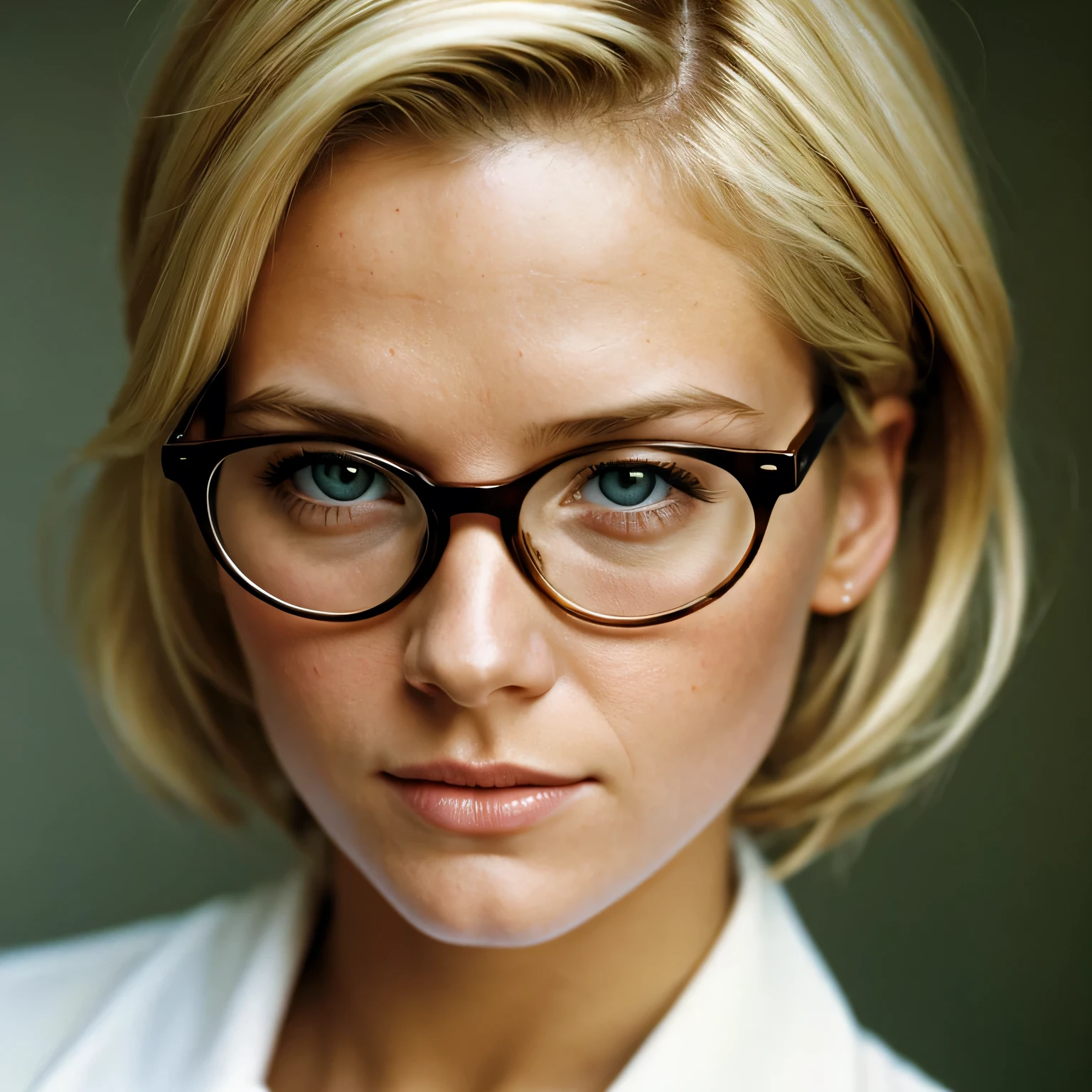 photography, realistic, full body shot, solo, sexy woman, geeky, glasses, ((blond hair, edgy and bold hairstyle)), ((leaning back)), looking curiously at viewer, facing viewer, ((flat chested)), dominatrix goddess, detailed face, goddess, bdsm theme, detailed background, luxury bdsm studio, curious, hussy, ingenuous, epic, curious, skilful,