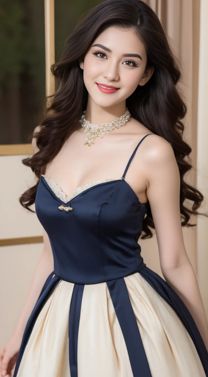 score_9, score8_up, (masterpiece:1.5), uhd:1.3, 16k, RAW photo, highly detailed, intricately detailed, ultra realistic, stunning beautiful girl, (Highest quality, Very detailed, Attention to detail, digital coloring,  Best aesthetics), ((1 girl)), Black Hair, Straight Long Hair, Reddish brown eyes, Earrings, Collared shirt, Blue tie, smile, blush, JK, School uniforms, Friendly atmosphere, Beautiful illustrations, (((Low angle shot from below, Spanning the audience))), blue sky, Light, One Girl, Beautiful and well-defined legs and thighs, Highest quality, close, Super fine,  Beautiful, cute baby Face,  russian lolita Girl, blue eyes, high ponytail hair, black hair, hair ornaments, wearing sexy pink mini kebaya dress, micro skirt, Rounded medium Breast, cleavage cutout, slightly Chubby , luxury necklace, White Skin, Smiling, bedroom Background, full body portrait, high heels, Perfect Potrait, Bokeh Effect, Look at Viewer, Armpit, Perfect Eye, Perfect Hand, Perfect Finger, Bracelet, Ring, ((adorable:1.2)), ((masterpiece:1.1)), ((bokeh:1.2)),