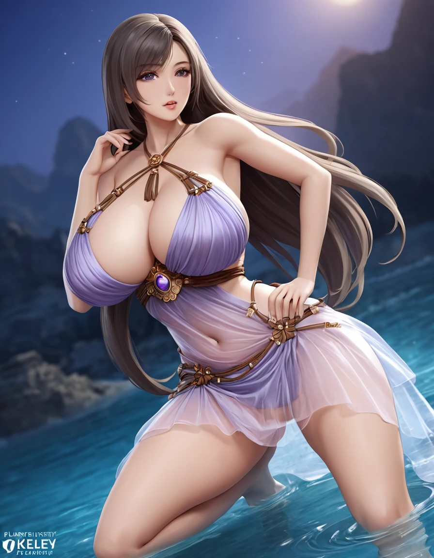 high quality,HD,16K,Sharp Line,1 Girl,fantasy, （Ice and Fire Goddess）,Pretty Face, Large Breasts, Beautiful legs,In the water,Focus Girl,detailed Pretty Face,Detailed clothes,beautiful eyes,Cool,Sexy,Dynamic Angle,穿着华服的神明Strike a pose拍照, Ancient mysterious sexy goddess, Traditional beauty woman, Beautiful female warrior god of war , Beautiful sexy goddess, Gorgeous role-playing, high, Beautiful young girl, Beautiful woman, 华丽Beautiful woman, Complex clothing,Chinese Mystical Aesthetics, Beautiful goddess ancient mysterious girl, Extremely detailed shot of the goddess, Jaw-dropping sexy beauty, Big breasts deep neckline sexy belly button（butt), (bedroom), (Sexy Girls), masterpiece, best quality, Bangs, blush, Chest, clavicle, Eyebrows visible through hair, (Ombre gold hair), Jewelry, Long hair,Bright Eyes, ring, (solitary), illustration, fashionable, miss, Strike a pose, background, element, confident, Express, Accessories, majestic, striking, key point, Dynamic poses, ((plump)), (purple))Woman in transparent dress,Viewer,(((Full breasts, Keeley University))),Slim waist,(Navel exposed,Bare waist), Long hair, extreme detailed details, 详细的fantasy艺术, Stunning character art, Beautiful and exquisite character art, Beautiful transparent dress, Very detailed, Large Breasts，Chest，Golden ratio figure，Beautiful figure，Ultra wide-angle shooting，Full body shot拍摄，Body close-up，Full body shot，Wearing a pleated tulle skirt，柔和动漫illustration, 柔和的深色background，Fujifilm XT3 Clear focus, f 5.6, High Detail, Clear focus,(Wearing openwork clothing),, (Natural light), (Tempting)translucent, Good velvet quality, Compared, Divine Light,, Silver hair, 夜空background, Absolute Strength,Female Shinmei，穿着性感丝绸的Female Shinmei,，Large Breasts，Chest，Golden ratio figure，Beautiful figure，Ultra wide-angle shooting，Full body shot，Body close-up，Full body shot， Wearing a tulle dress, Model shooting style, Large Breasts，饱满Chest，Golden ratio figure，Beautiful figure，(Extremely detailed CG 8k wallpaper unit), The most beautiful artistic photos in the world, , 8K 超HD, ) ，Sexy姿态，Sexy表情，best quality,masterpiece,Ultra-high resolution,(Practical:1.4),original photo,Ultra-high resolution