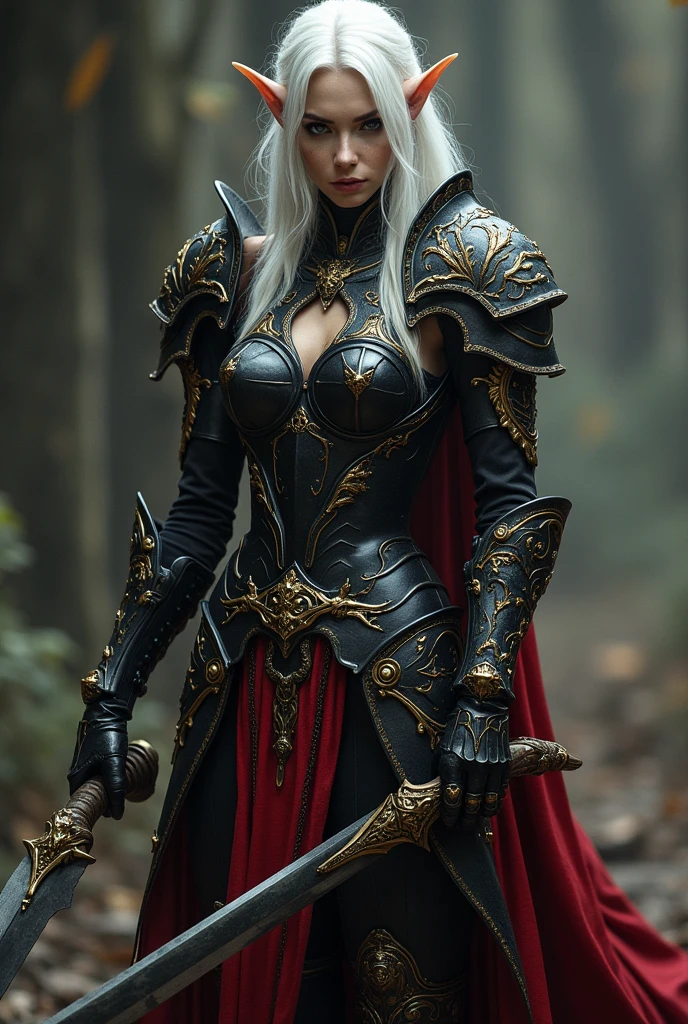 25-year-old girl with white hair, Holding the sword in front of me, relying on it, Standing in a fighting posture, Photo below [ thigh gap [ camel toe : ] : 0.4], dark fantasy style art, dark fantasy mixed with realism, gothic fantasy art, Rich, Deep Colours, (intricate details:0.9), (HDR, hyper-detailing:1.2), (natural skin textures, hyper realisitc, soft light, Sharp)