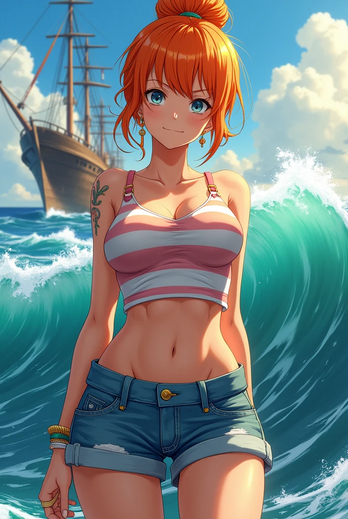 nami, one piece, nude, naked, big tits, vagina, dildo, at the ship, enjoy her self