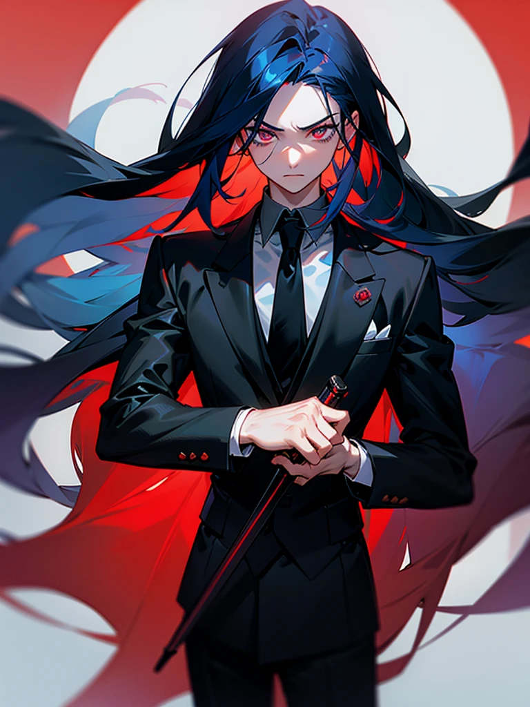 one  men, blackquality hair, deep red eyes, suit, Rico, chic  