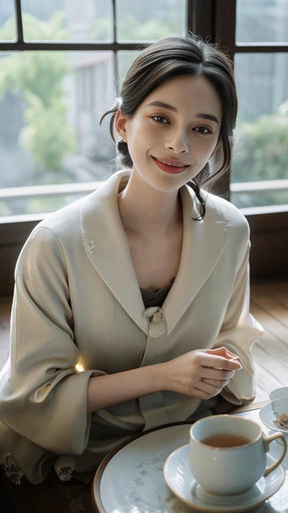 (Highest quality、high resolution、High resolution、masterpiece、8K:1.1)、One Woman、27-year-old Japanese woman、news caster、announcer、Look at you with a gentle smile、Detailed face、Detailed eyes、Natural Makeup、A ruddy face、Lifelike skin texture、((Clear photos、RAW Photos、High-definition photos:1.3))、(Nikon Z9 NIKKOR Z 50mm f/1.2 S 50mm F/11 1/40secs:1.25)、In the news studio、Television Station、News Studio、indoor、Bright lighting、She is wearing a collarless jacket over her blouse、Grey long skirt、Mid-chest、news caster