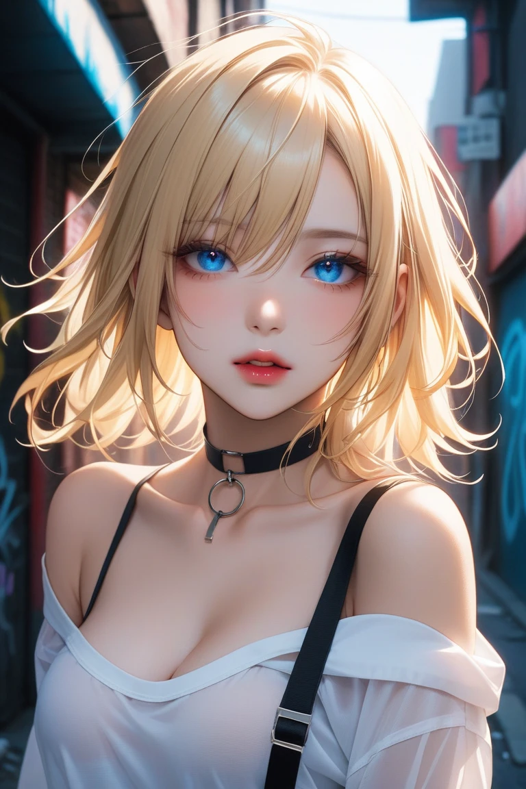 best quality, masterpiece, high_res, 1girl, stand upright (upper body: 1.2), beautiful blue-orange hair, beautiful face, Tyndall effect, realistic photo, dark studio, rim light, two-tone light, (high detail skin: 1.2), 8k UHD, DSLR, soft light, high quality, volumetric light,  straightforward, Photo, high resolution, 4k, 8k, Bokeh, medium chest, open fingers, (hair color: blonde: 1)