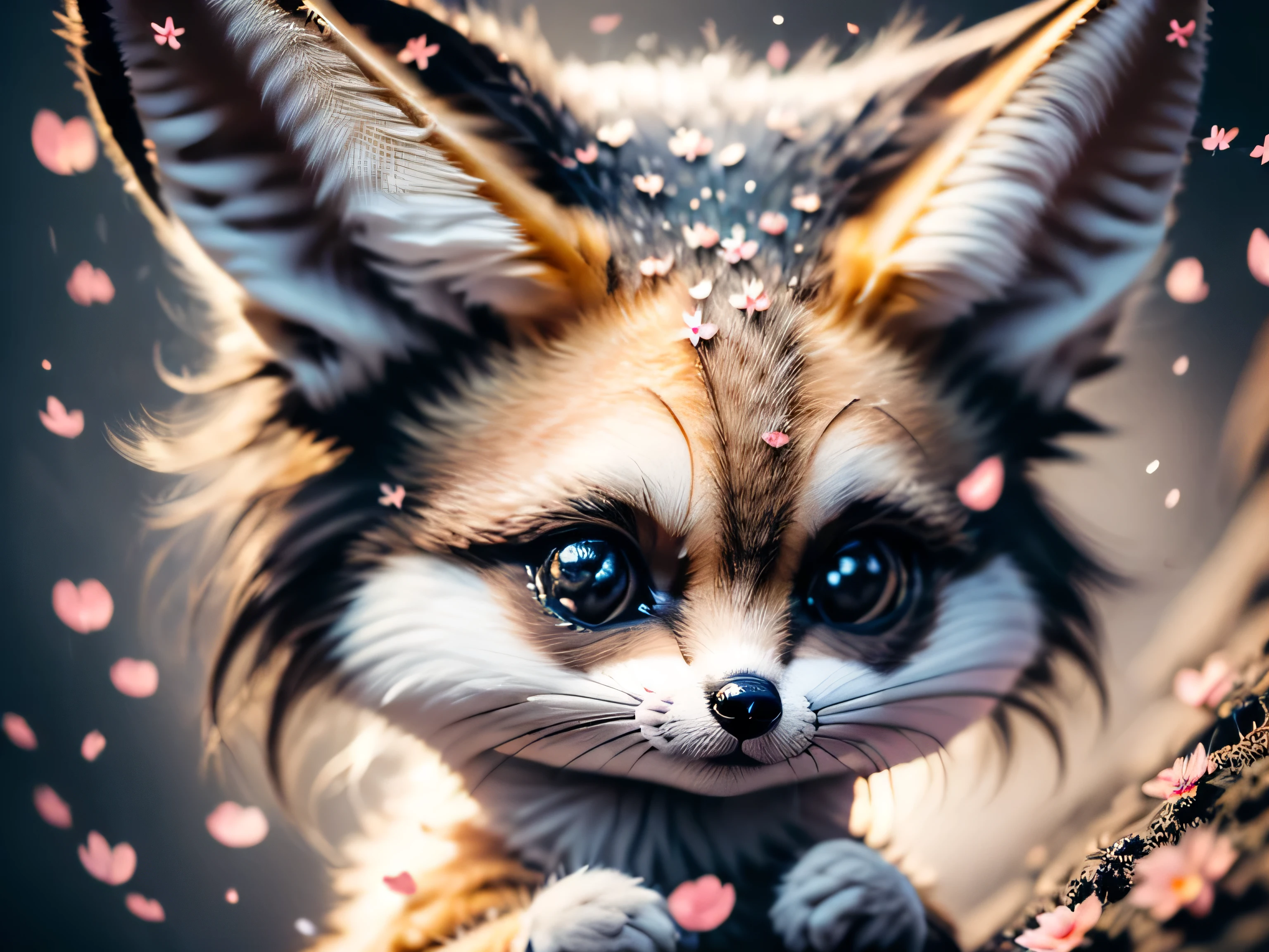 close-up photography, very cute, big eyes, soft nose, fluffy, smiling, two teeth, 3D cartoon cute  character, tiny chibi (fennec fox:1.3)_ realistic, dynamic, action, natural background, realistic, beautiful, glitter, stars in eyes, soft volumetric light, (backlight:1.3), (cinematic:1.2), intricate details, (ArtStation:1.3), Rutkowski --auto --s2