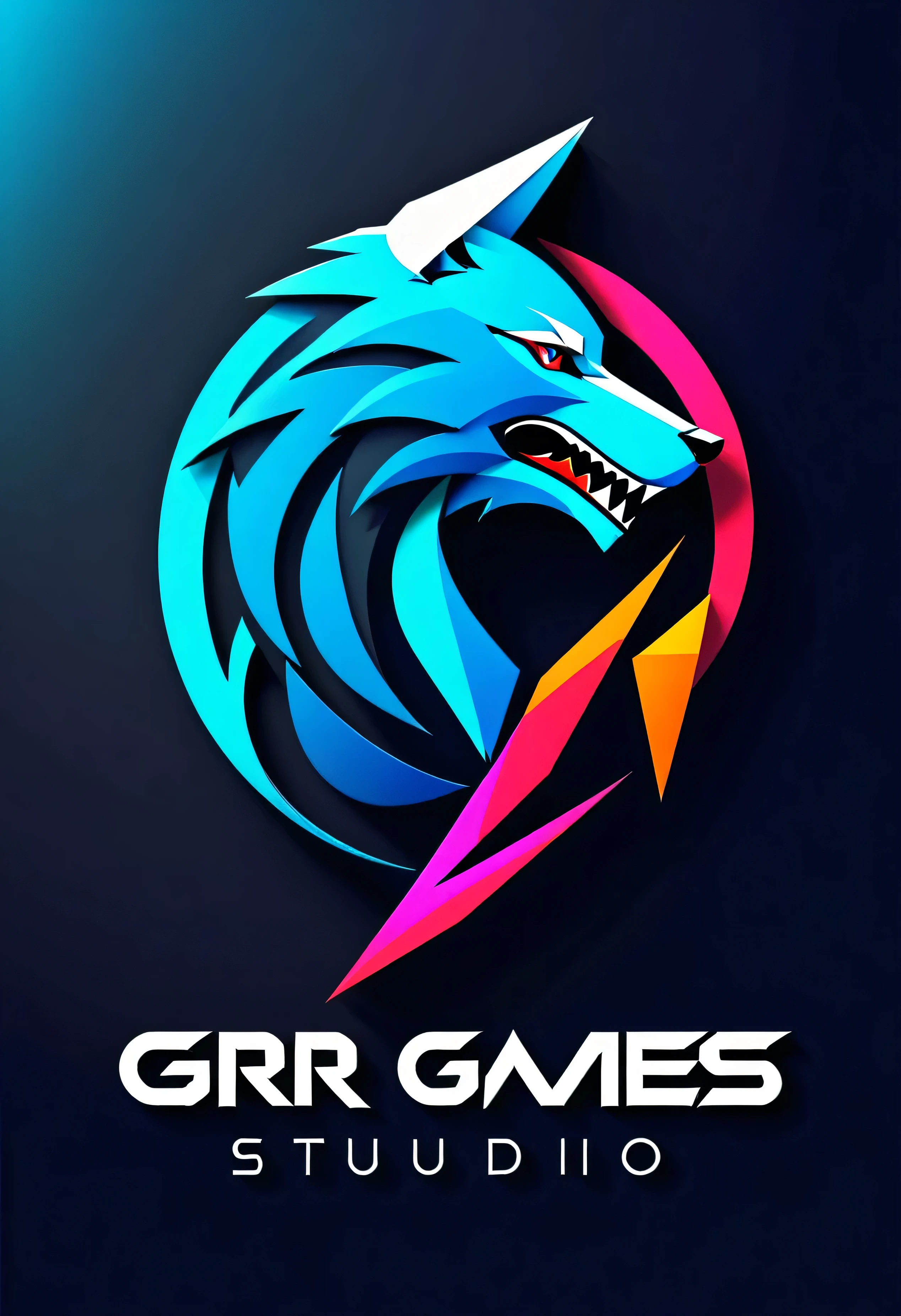 Design a minimalist but modern logo for my marketing consultancy agency named GR GAMES STUDIO, featuring a symbol and the name in different fonts. The logo should emit an aggressive aura, with the symbol being a wolf in profile, abstract geometric shapes, intense and dynamic feel, 3D Art, rendered using Blender with high-detail textures com siglas GR GAMES STUDIO 