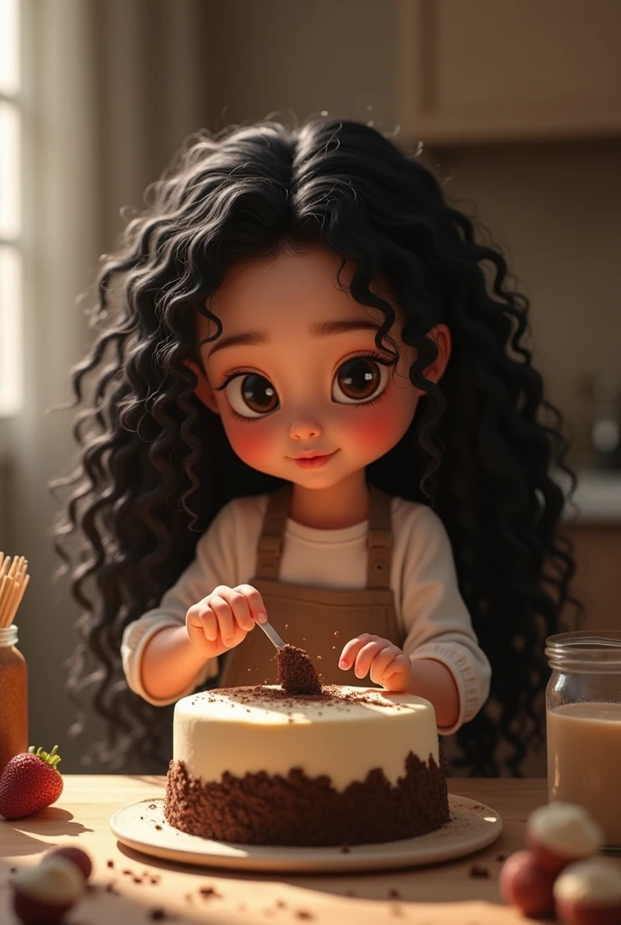 fofo, adolable, menina preta sorridente no vestido, sitting on the floor, comer sorvete, com doces voando ao seu redor, Pixar, Disney, Cinema lighting, Jogos, 8k, Magic, amor