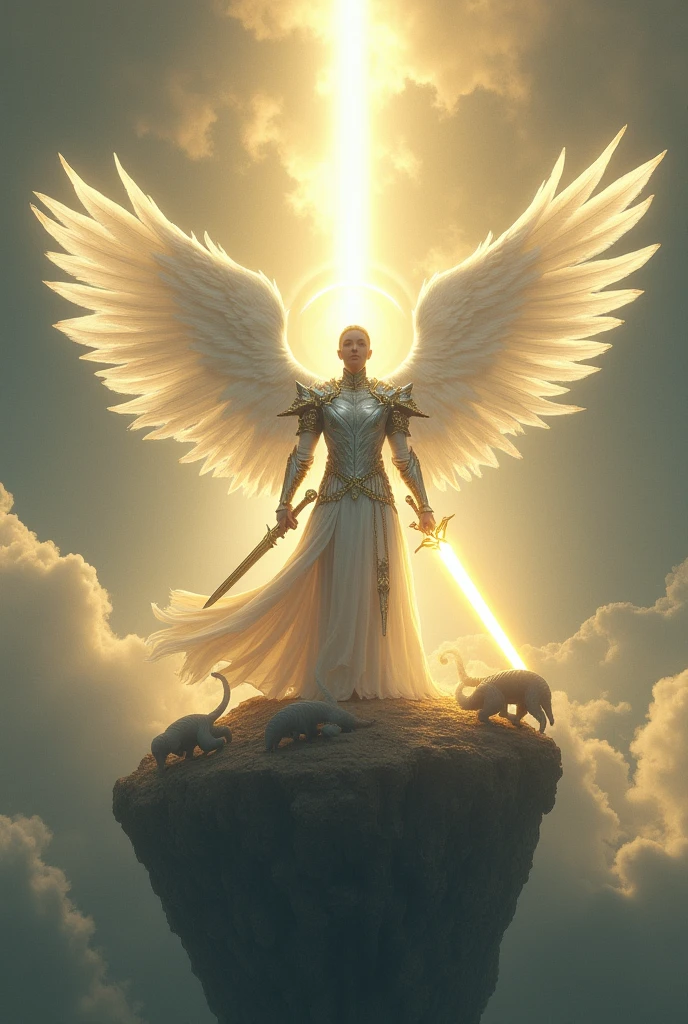 a model shot (taken from the back: 1.5), 16K, ultra detailed, masterpiece, best quality, (extremely detailed), arafed, dnd art, portrait, full body, aasimar, female, (Masterpiece 1.3, intense details), female, paladin, holy warrior, spread large feathered wings, (wings sprouting from the back: 1.3), majestic wings, white angelic wings spread (Masterpiece, intense details: 1.5), moon light, moon, stars, clouds, holy symbol, armed with sword, short blond hair, dark fantasy cemetery background, anatomically correct (Masterpiece 1.3, intense details), angel_wings, determined face, god rays, cinematic lighting, glowing light, silhouette, from outside, photorealism, panoramic view (Masterpiece 1.3, intense details) , Wide-Angle, Ultra-Wide Angle, 16k, highres, best quality, high details