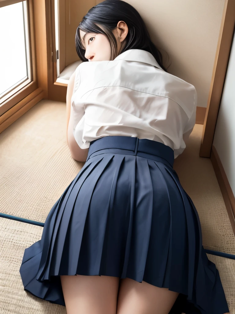 An ultra-high picture quality、Perfect Photo、 beautiful girl、Japan beautiful girl、middle scho skinned、slender、Black Haired Beautiful Girl、Beautuful Women、Lying face down on the bed、student clothes、a sailor suit、Raised mini skirt、(It hurts a lot)、(hate)、(Painful)、Rear head、(resist)、(Resist fiercely)、sports hair、Short bob hair、Straight hair、girl's own room、Calf、sole、Gruwelbach、backs、scapular、Small buttocks、