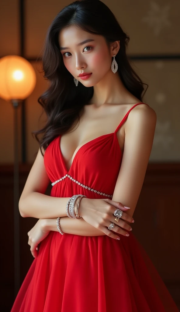 On the bed, 1 female, Beautiful Japanese actresses, Age 25, Double Eyes,mile, Detailed face, Big earrings，Large Necklace, Flashy makeup using red eyeshadow，light brown delicate middle cut hair，the tips of the hair are wavy，Classy hairstyle，fine grain,Slender actress, Big Breasts, valley, Small hips, Side Bust Barbosa, Sexy silk embroidered mermaid dress:1.2,BREAK ceremony,((Masturbating violently:1.5)), ((Random sexy poses、Insert、Deep pleasure, Ecstatic eyes:1.2)), ((I close my eyes and gasp hard:1.2))、Ecstatic face、Climax expression, Grit your teeth、My whole body is convulsing、Official Art，Highly detailed CG Unity 8k wallpaper, (masterpiece:1.0),(highest quality:1.0), photo shoot, 8k, Browsing Caution, High resolution, Kodak Portrait 400, Film Grain, Lens flare brilliance,View your viewers, View from the front