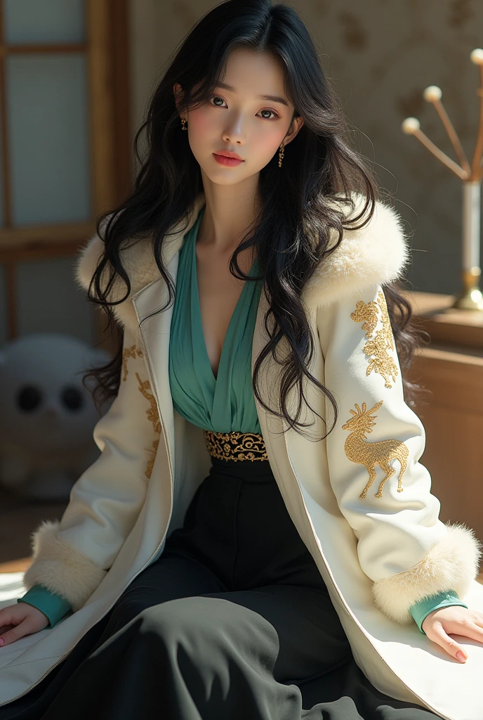 <lora:0241_brown_fur_coat_v1:0.6>,ruanyi0241,fur coat,fur dress,(nude:1.2),blonde hair,luxury bedroom,sitting on a luxury couch,zhubao,looking at viewer,full body,slender face,drill hair,(messy hair:1.2),koakuma,golden hour lighting,covered nipples,from behind, (masterpiece, best quality, high quality, highres, ultra-detailed),
