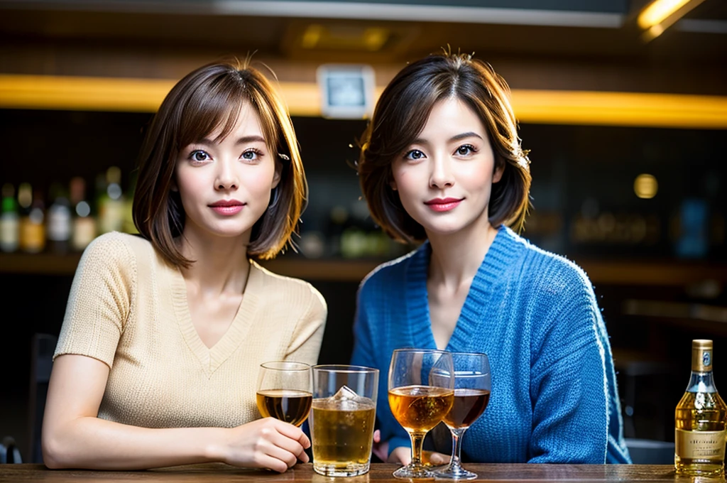 ((Highest quality、8K、masterpiece:1.3))、cute、slimカップル、modelカップル、(Realistic, Intricate details:1.2), full-course dinner、Wine Party、Amazing view of the sunset sky and clouds、A bright smile、The wonderfulness of smile、Bright image、The beauty of wine, Beautiful Face, blue eyes, The light shines on your face, Blushing, short hair,Bright Face、 (Age 37), Age 34, red wine 、Appetizers、Italian food、Wine bottle、Champagne、sparkling wine、Two beauties、Brown Hair、Shortcuts、Long sleeve shirt、dress、Beautiful woman 1, (slimな顔), (The body is slim), (Brown Hair), (Shortcuts), cheeks turn a little red,Attractive beauty、restaurant, In a prominent place (From the waist up) Nova Frog Style, actress, model, Upper Body, White wine, slim, wine glass, 中央に置かれたwine glass, smile, (smile: 1.15), Beautiful fine grain, Depth f/2,saturation, High Contrast, Strong light and shadow,Moist Body:1.5、3D texture、Delicate eyes、Brown Hair、The hair is very shiny、