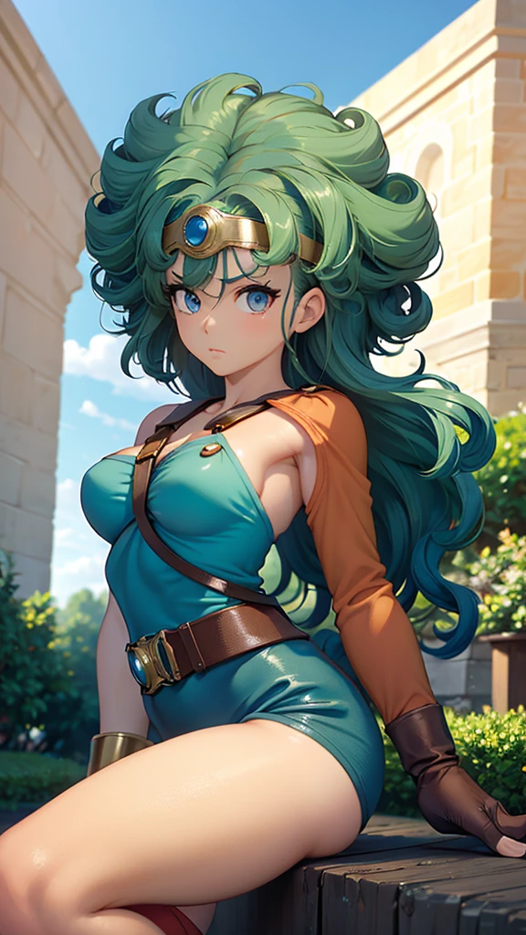 (((SFW、sound、Highest quality、Top notch work、Normal body、、Detailed face、Ultra-precision、Normal hand、のrefer、5refer、Highest)))、beautiful girl、Green Hair、yamato nadeshiko、Small breasts、Shortcuts、Blue leotard、Muscular、Black paleo skirt、Red Cape、Circlet、Dragon Quest、Female Heroes、 Fight、Fight準備完了、Sweep with a sword、Please put your hands together in front of you.、Place your hands behind your back、Please put your hands on your hips、cover your chest with your hands、((Executed perfectly:Frame yourself from head to toe,Standing posture,Draws in great detail、There is no anatomical problem))、forest