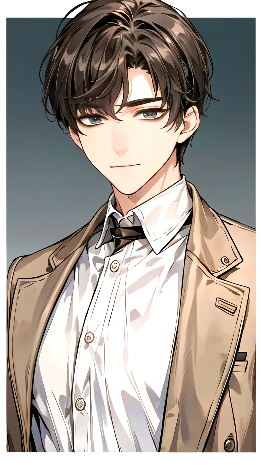 (masterpiece:1.4), (best quality:1.2), 将 during, 1 Boy, White shirt, Brown jacket, whole body,Delicate eyes, Detailed facial features, 逼真且high resolution (best quality, 4K, 8K, high resolution, masterpiece:1.2)