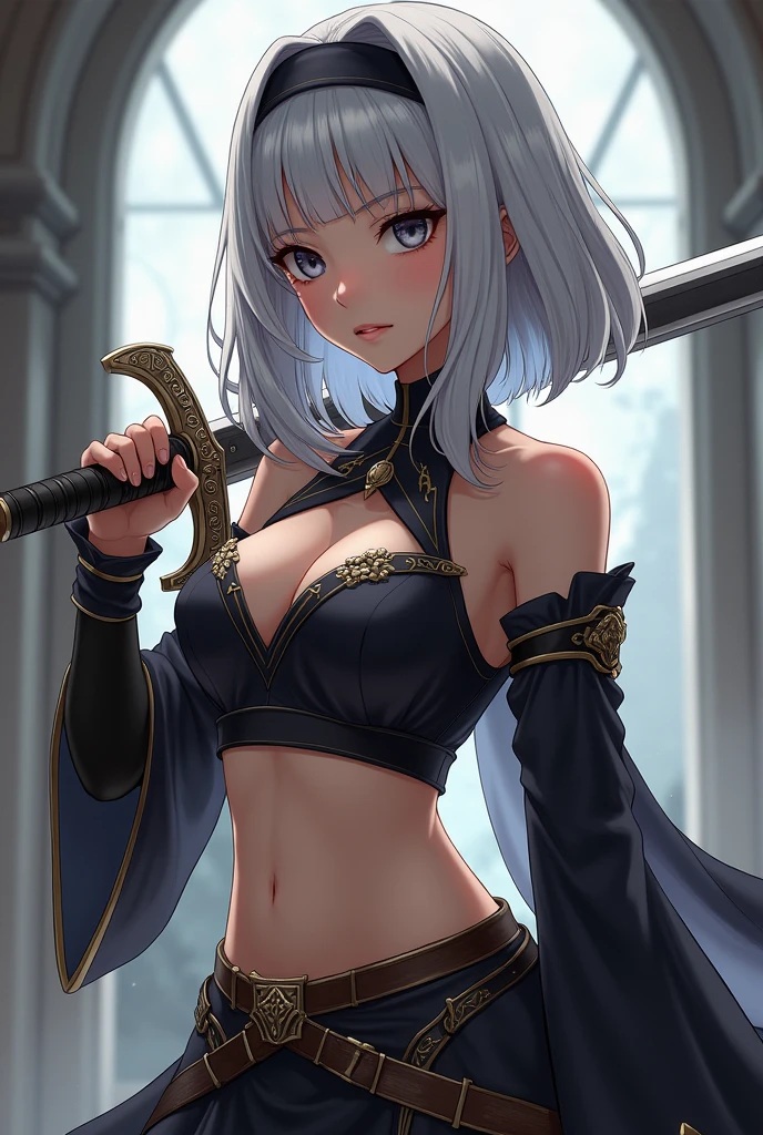 girl,, short blond hair, twintail, anime Bleach soulreaper, holds a Zanpakuto, hakana, armor, exposed breasts, small breasts, naked breasts, vibrant appearance, creative behavior, imaginative, sensual, spontaneous, highest quality, skin texture, intricate details, (cinematic lighting), RAW photo, 8k