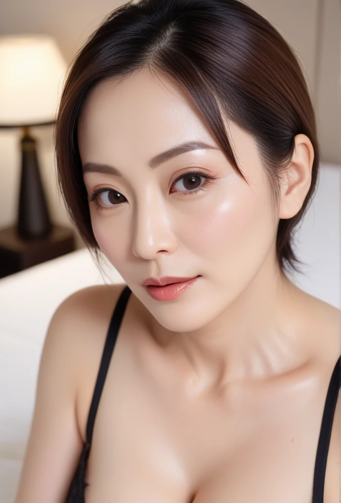 High resolution, (((Shortcuts))), Mature Woman,((Center Parting)),(((50-year-old women))),masterpiece, Highest quality, Ultra high definition, Textured skin, Droopy eyes,Thin lips,black eye,((Mole,under left lip, beauty mark, Glossy black)),Thin eyebrows,Thin eyebrows,(Japan female in her 60s),Narrow forehead,((Too thin,Too thin eyebrows)),Loose jaw,(Low Nose),Deep-set eyelids,((very droopy eyes)),Slightly droopy thin eyebrows,(Small Mouth), (droopy eyebrows),Nasolabial folds,Droopy eyes, hooded eyes, ((wrinkles around the eyes)),((full body)),Beautiful legs,thin lower lip,bed room, (full body shot),((background,bed room))lingerie((thin lower lip)), dim,wet,, low eyebrows, troubled eyebrows, eye wrinkles, ((camel toe)), without makeup, down-turned mouth, sagging, cowgirl position,((dildo)),Female in her 50s,paizuri, tongue out,シングルマザー, saliva, big ass, huge breasts, (lying, on back), ((gigantic breasts)), spread legs,泣いている, excessive cum,sex, vaginal,sex, legs up,full body, flat on back