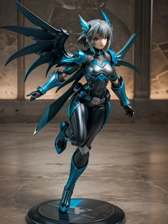 ((best quality)), ((masterpiece)), (detailed), 1 male, full body, 2, blue head, uncovered mouth, blue biker helmet, black beak, black collar, tall, thin, metallic wings, wings on his suit, black fingerless gloves, blue wrist guards, luminous blue wings that shoot lasers, blue suit resembling light armor, blue suit with an emblem, completely green chest, emblem on his chest, green pants, deployable bird tail, grey knee pads, metallic grey boots, metallic bird claws, black superhero belt, flying through the city, high noon city background, anime