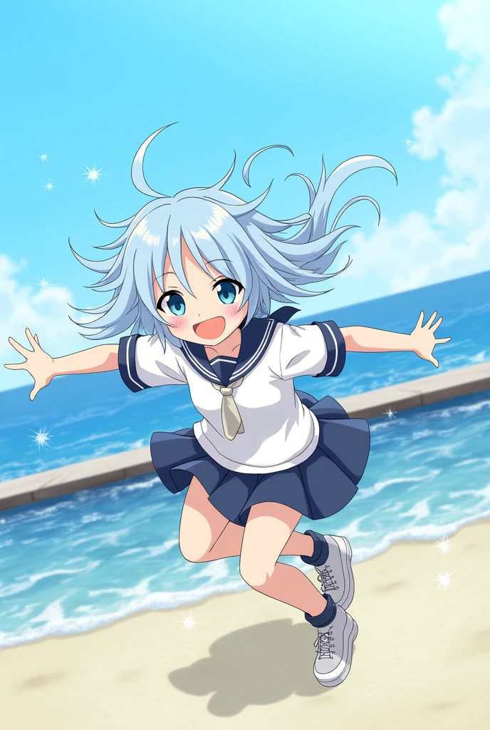 sword art online, yui, long hair, bangs, black hair, hair ornament, very long hair, high ponytail, blunt bangs, hime cut, brown eyes, masterpiece, best quality, anime screencap, tsuchimiya, competition swimsuit, black swimsuit, 1girl, solo, night, ocean, v, thigh gap, smile, open mouth, black one-piece swimsuit, close-up, wet, high saturation, high contrast, outdoor, concept, bodybuilder, muscle