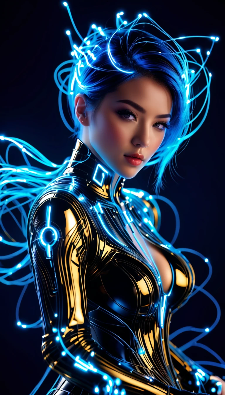 Ultra-Realistic Capture,18k,RAW Photos,Highest quality,masterpiece,reality,Very detailed,Sharp Photos,Very beautiful woman,Automata,cyber punk,20-year-old ,Model body type,slim,Very detailedな電子機器の骨格,Small glowing LED,Glass Mechanical Joints,Very long hair,Sexy pose,Seductive pose,Acrobatic pose,lanky,