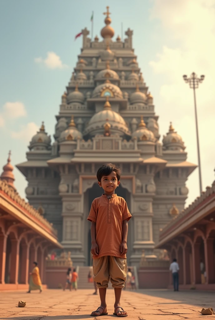 Lord bala Krishna walking towards high rise appartment, format 9:16
