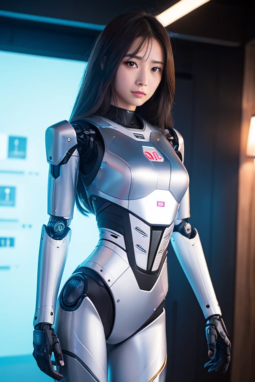 Humanoid robot。There is a red line on the black body。Bird wings