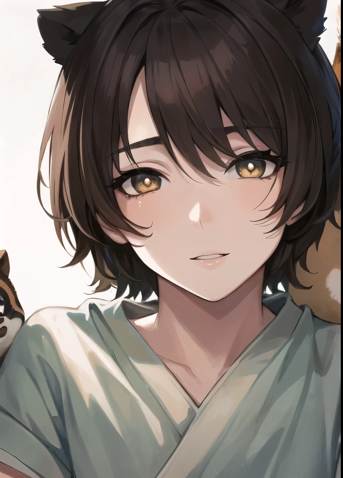 (masterpiece, Absurd, high quality, 最high quality, Very detailed, beautiful), Perfect Eyes, Perfect Face, Perfect lighting, Textured skin, beautiful Detailed face, (Detailed face:1.4), beautiful detailed eyes, Zhou Haoguang, Realistic Shadows, beautiful detailed pupils, cute, One Tanuki, alone, alone focus, Beelzebub, short hair, Brown Hair, Tanuki Man, Tanuki&#39;s Tail, Brown fur coat, (Brown fur coat:1.3), Outdoor, street, (night:1.2), Car in the background, HeadLight, Church in the background, Light, moon, View your viewers, walk, smile, From the side, whole body, rich, expensive