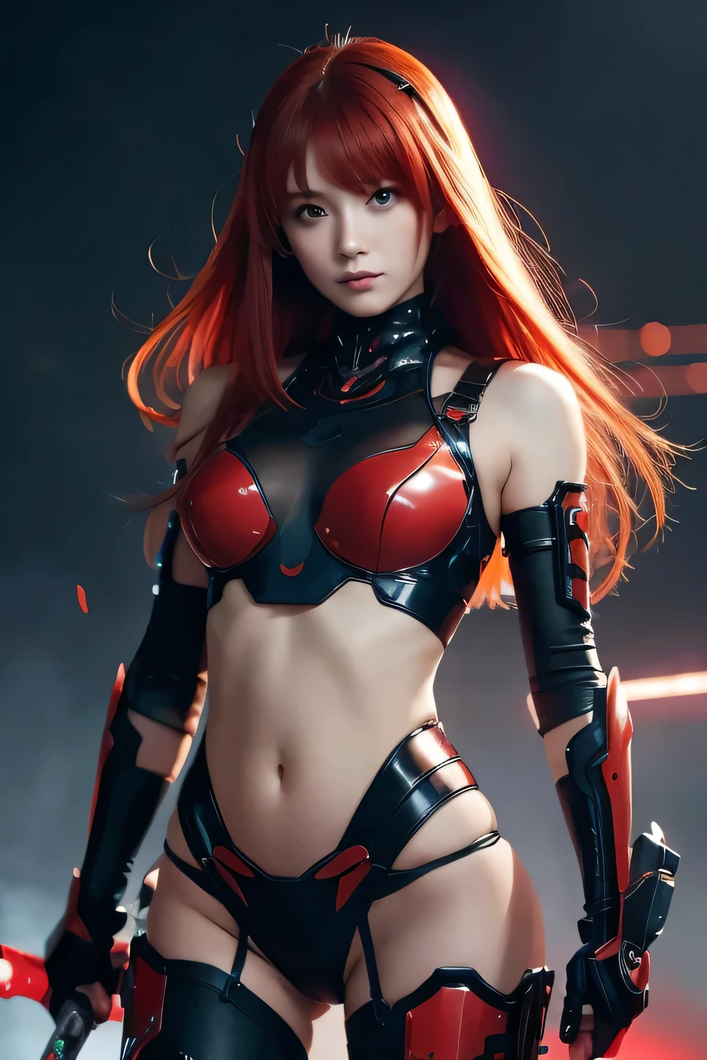 ((naked)), 8k Photo, Ultra-realistic, Beautiful Features, double eyelid,、((Asuka Langley's hairstyle in Evangelion the Movie))、（1.5)A woman posing in a red suit、Drifting Asuka Langley(One Girl:1.2)，Full body close-up！Asuka's suit、Asuka Langley、Asuka Langley Souryu、Portrait of Asuka Langley Solieu、Beautiful Asuka from Evangelion、Asuka suit underwear！Asuka from Evangelion。(Flares of light:1.2)+close+Beautiful Skin+dynamic+High detail+Backlight+fluffy+Floating+Modern metropolis。