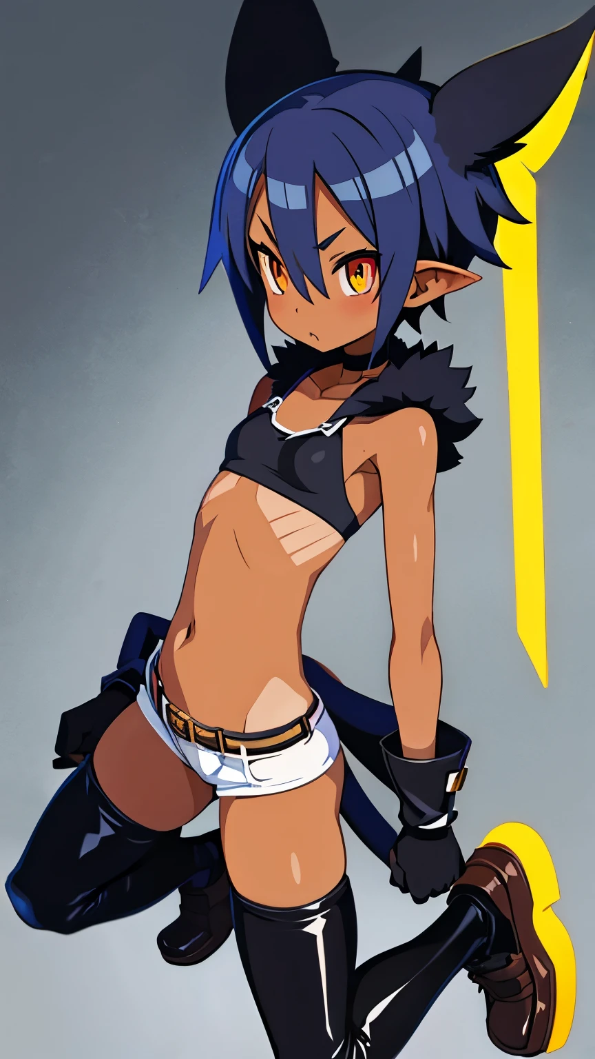 rating_all, score_9, score_8_up,score_7_up, source_anime, flat colors, flat shadows, anime screencap, 1 girl, Ren: gloves, thighhighs, underwear, panties, belt, elbow gloves, white panties, outdoor, in palace,