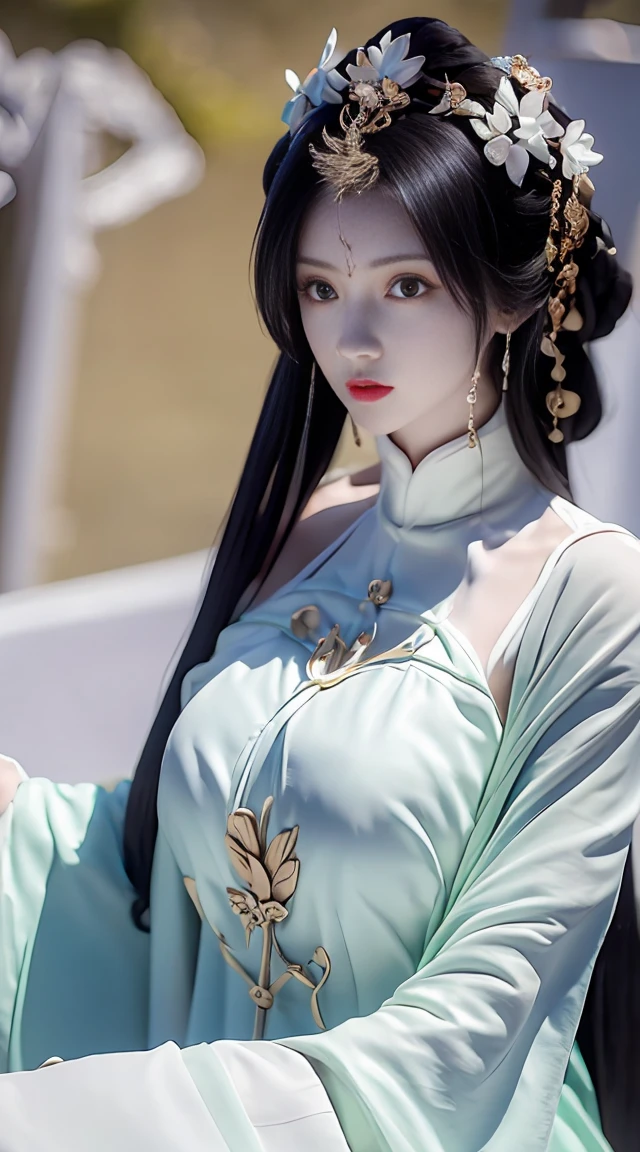 (masterpiece),(need),(super detailed),best quality，masterpiece，high resolution，a beauty，blush blush，big bright eyes，Wear only underwear，luxury headwear，  Dress boldly，necklace，jewelry，beautiful face，huge breasts，Sit in a chair and spread your legs，full body portrait，Courtyard background of ancient Chinese architecture，4K，(Beautiful and delicate face),(beautiful eyes)HD，