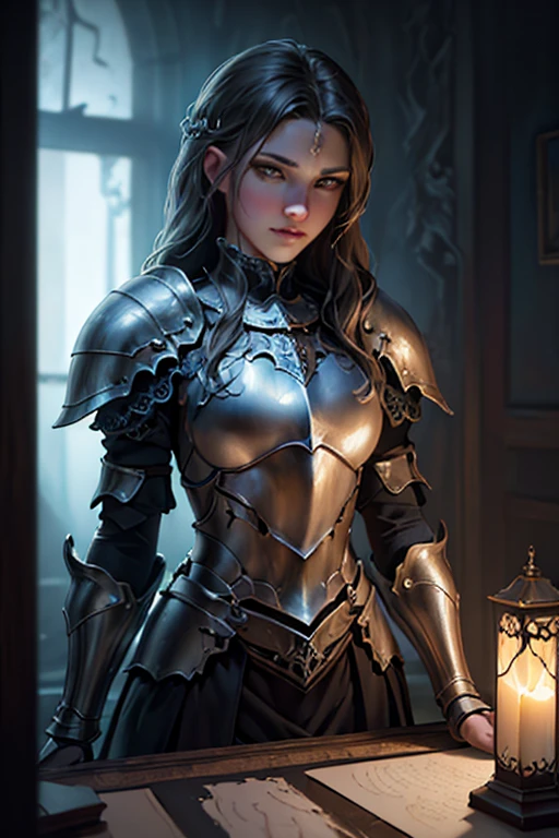 a surreal and enchanting masterpiece, a knight girl, watercolor, sharp focus, studio photography, intricate details, highly detailed, ominous, (best quality,4k,8k,highres,masterpiece:1.2),ultra-detailed,(realistic,photorealistic,photo-realistic:1.37),cinematic lighting,dramatic shadows,moody atmosphere,rich color palette,digital art