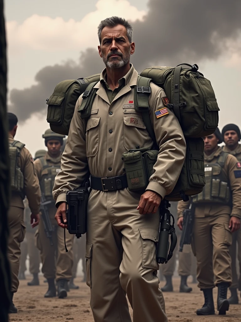 Portrait photography,
Wide-angle,
Full body,
Full height,
A man with short black hair,
A wound on his face,
Blood on his clothes,
Wearing a US soldier's uniform from World War I,
The clothes are torn,
There is blood on the clothes,
Bleeding,
Cinematic shot,
Running,
Environment and background: a World War I battlefield,
Bullets hitting the ground,
Dust and dirt,
Bullet impacts on the ground,
Heavy rain,
Wet clothes.