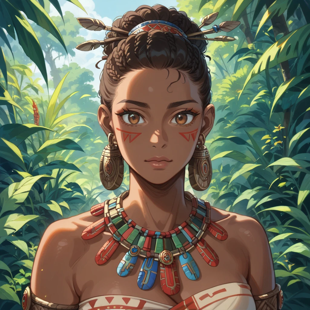 ((Highest quality)), ((masterpiece)), (detailed), （Perfect Face）、The woman is a beautiful African tribeswoman named Yor Forger, with dark skin, African hairstyle, tribal costume and gorgeous tribal accessories, and an engagement ring.