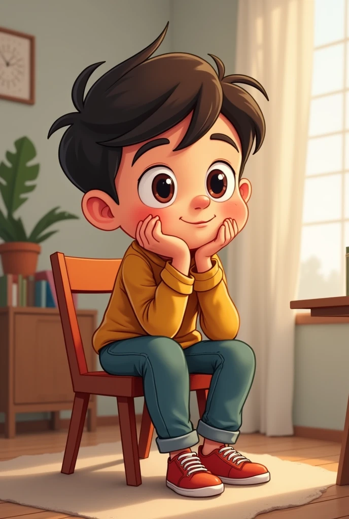 Chati par hath rakhker saad leta hua cartoon ladka 