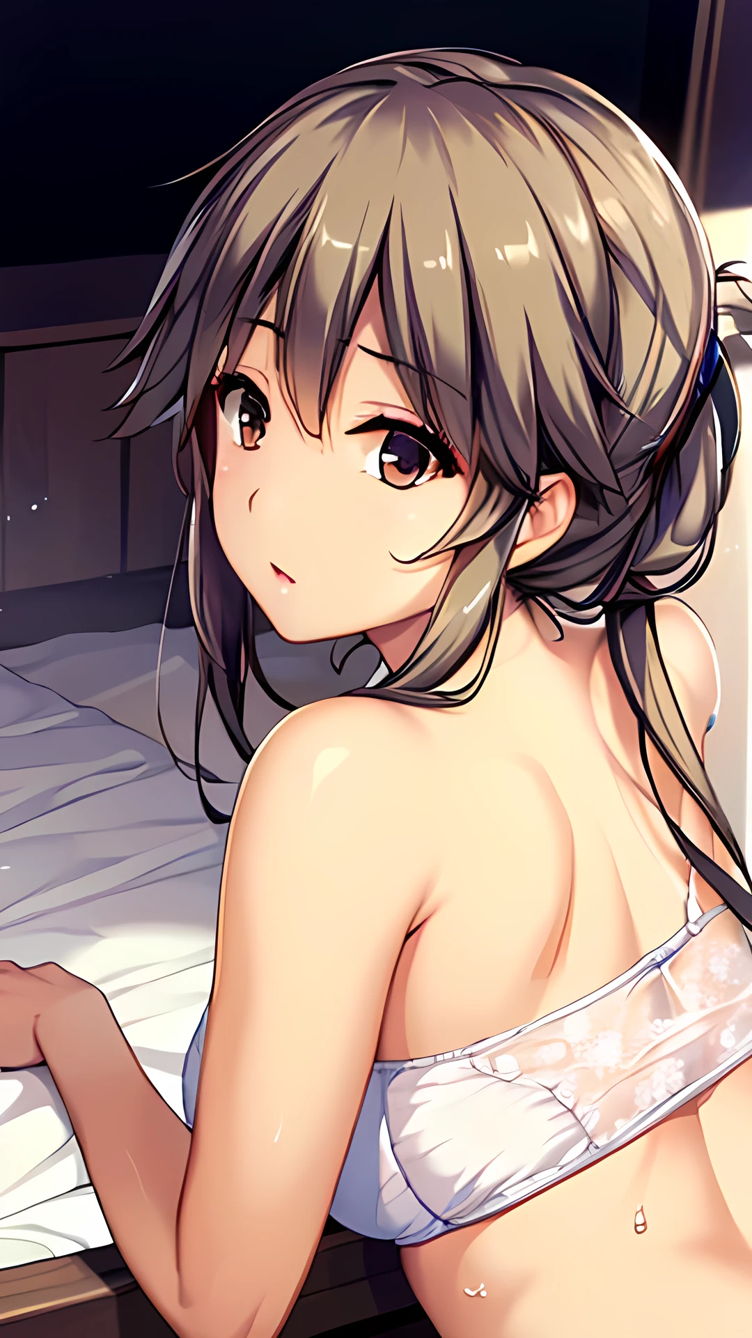 (masterpiece), 8k wallpaper, alone, Mio Akagi,Game CG, Beautiful and exquisite face and eyes, White panties, Perfect Anatomy, Are standing, Glossy Lips, Looking back at the audience,