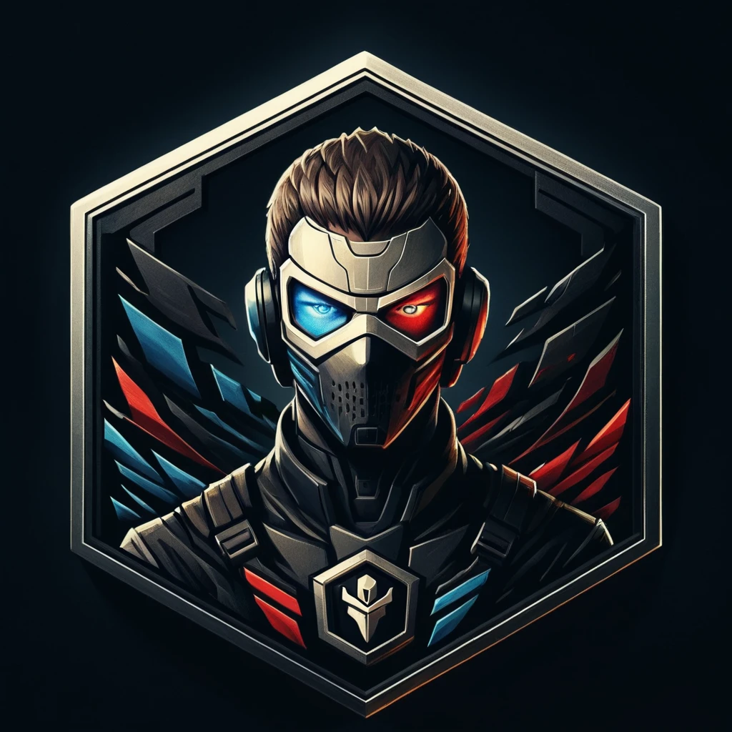 Badgetype,solo badge,counter strike2 type badge,solo,looking at viewer,blue eyes,1boy,male focus,no humans,mask,glowing,black background,portrait,straight-on,tokusatsu

With HKGT logo