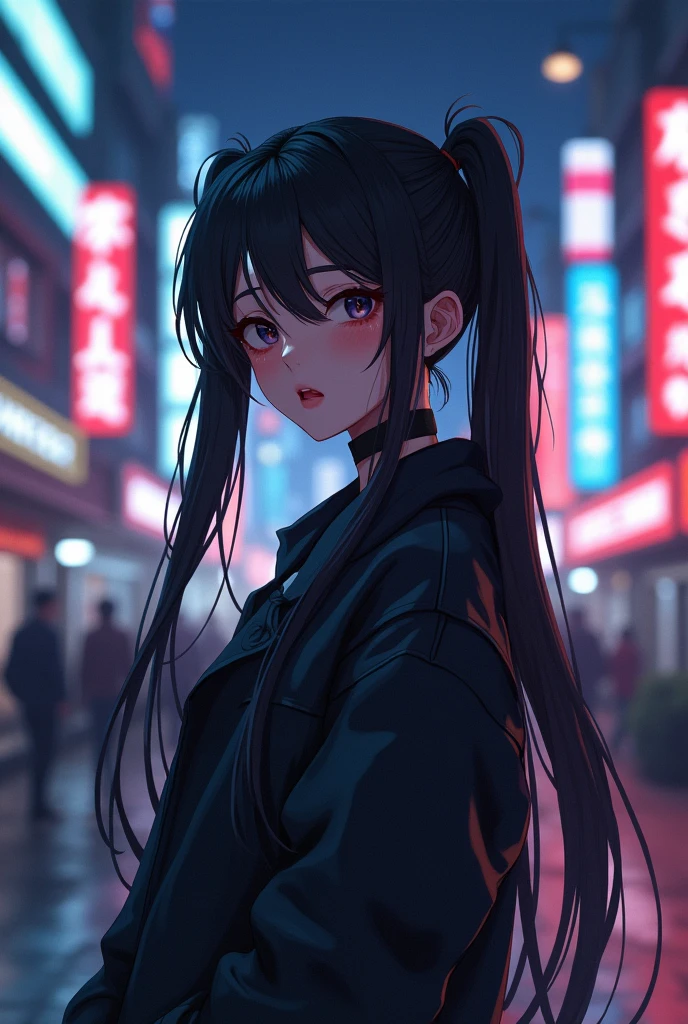 masterpiece, best quality, HuTaoV4, 1girl, solo, blush, twintails, long hair, hair between eyes, ((streetwear clothes)), city, outdoors, night, movie poster, extremely detailed 8K, smooth, high resolution, ultra quality, cinematic lighting, ambient occlusion, hd, 2k, 4k, 8k, 16k, extremely detailed anime, detailed faces, perfect composition, wide shot, atmospheric lighting, very sexy, lift skirt, random low back angle, uncensored, nsfw, sin censura,naked