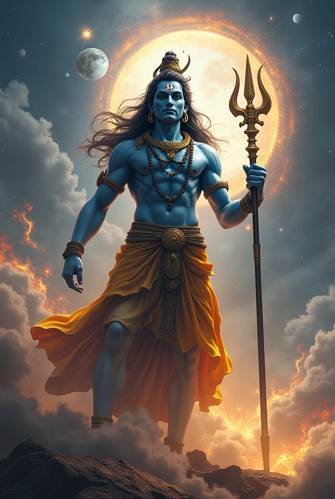 Generate an image , In which lord Shiva stand beside letter A on occasion of Shivaratri