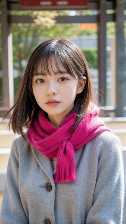 a close up of a young girl wearing a pink scarf, kiko mizuhara, by Miwa Komatsu, jinyoung shin, young cute wan asian face, bae suzy, inspired by Miwa Komatsu, kimi takemura, by Torii Kiyomoto, lee ji - eun, lee ji-eun, ulzzang, shin min jeong