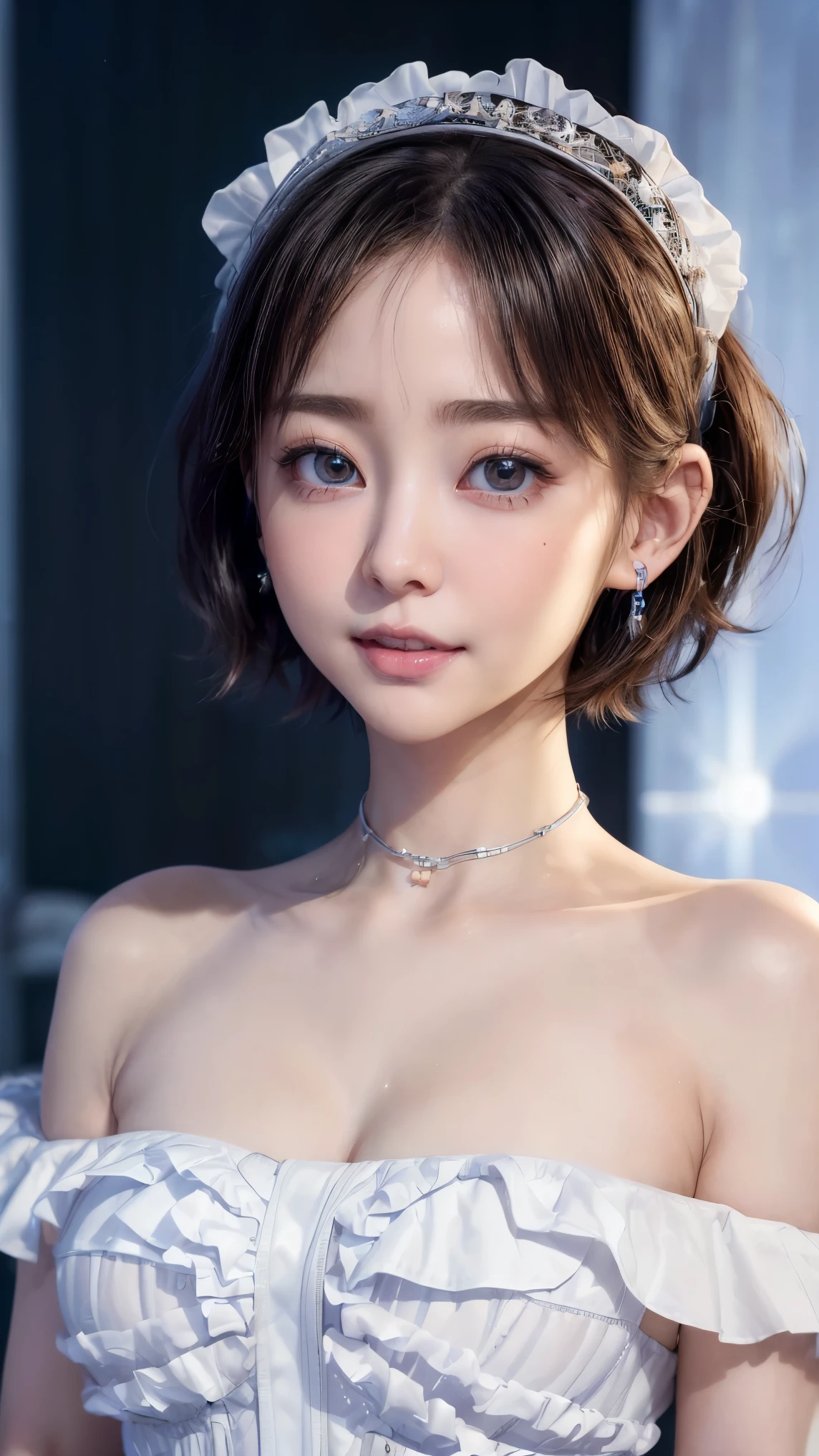 (4k quality:1.3),(Highest quality:1.3),(Whitening:1.4),(Baby Face,Girl:1.3),(The best beauty:1.5),rich,Upper Body,smile,(Strapless ruffle dress:1.3),(Different dimension:1.6),Overflowing breasts,(jewelry),Captivate a man,Cleavage,(Super Celebrities:1.5),(Supermodel:1.4),(Whitening:1.2),(Tight waist:1.4),(Night viewの良いホテル:1.1),(luxury:1.2),(Arisa Hanyu:1.5),(anorexia:1.4),(Night view:1.3),(Face close-up),Catchlight,(Child&#39;s face:1.6),(smile:1.1),(Light blue hair:1.3),(Half Up Hair:1.3),(Light blue eyes:1.4),(2D cuteness:1.5),(Cute Makeup),Beautiful fingertips,(Sexy and cute:1.6),(Luxury hotel:1.6),(White Gal:1.6),(Transparent white skin:1.4),(albino:1.5),(Lighting hits the subject:1.3)