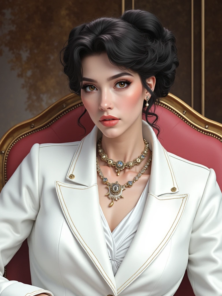 (ultra-detailed, photorealistic, best quality,4k,8k,highres,masterpiece:1.3), Cuban woman, age 28, real estate agent, very attractive, allure physique, She uses flirtatious behavior and seduction as tools to close deals, Always dressed provocatively, her outfits enhance her high sex appeal and contribute to her successful career, Her outfit includes a Top: A low-cut, fitted blazer from Balmain that's bold and provocative, yet maintains a professional edge, Bottom: A pair of tailored, high-waisted trousers from Stella McCartney that highlight her figure while keeping the look business-appropriate, Shoes: A pair of strappy, high-heeled sandals from Jimmy Choo adding a touch of glamor and height, Accessories: A statement choker necklace from Alexander McQueen and a Bulgari Serpenti bracelet that add a touch of luxury and daring femininity, Bag: A bold, red leather tote from Saint Laurent for carrying documents and essentials, adding a pop of color to her outfit, (((intricate detail, super finely detailed hands, ultra finely detailed fingers, ten fingers, striding confidently, full body showcase, show full body))).