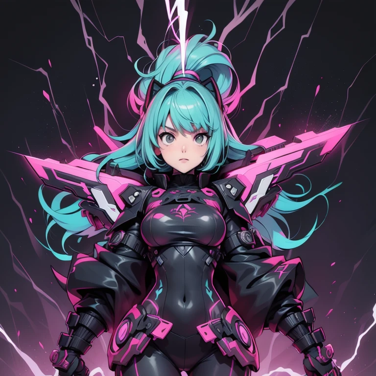 fantasy anime style, beautiful woman ((pure electricity)) rifle made from neon graffiti , high quality, best quality, astraaastraaligraffiti brick wall background, ((art by Tetsuya Nomura)), [from below]