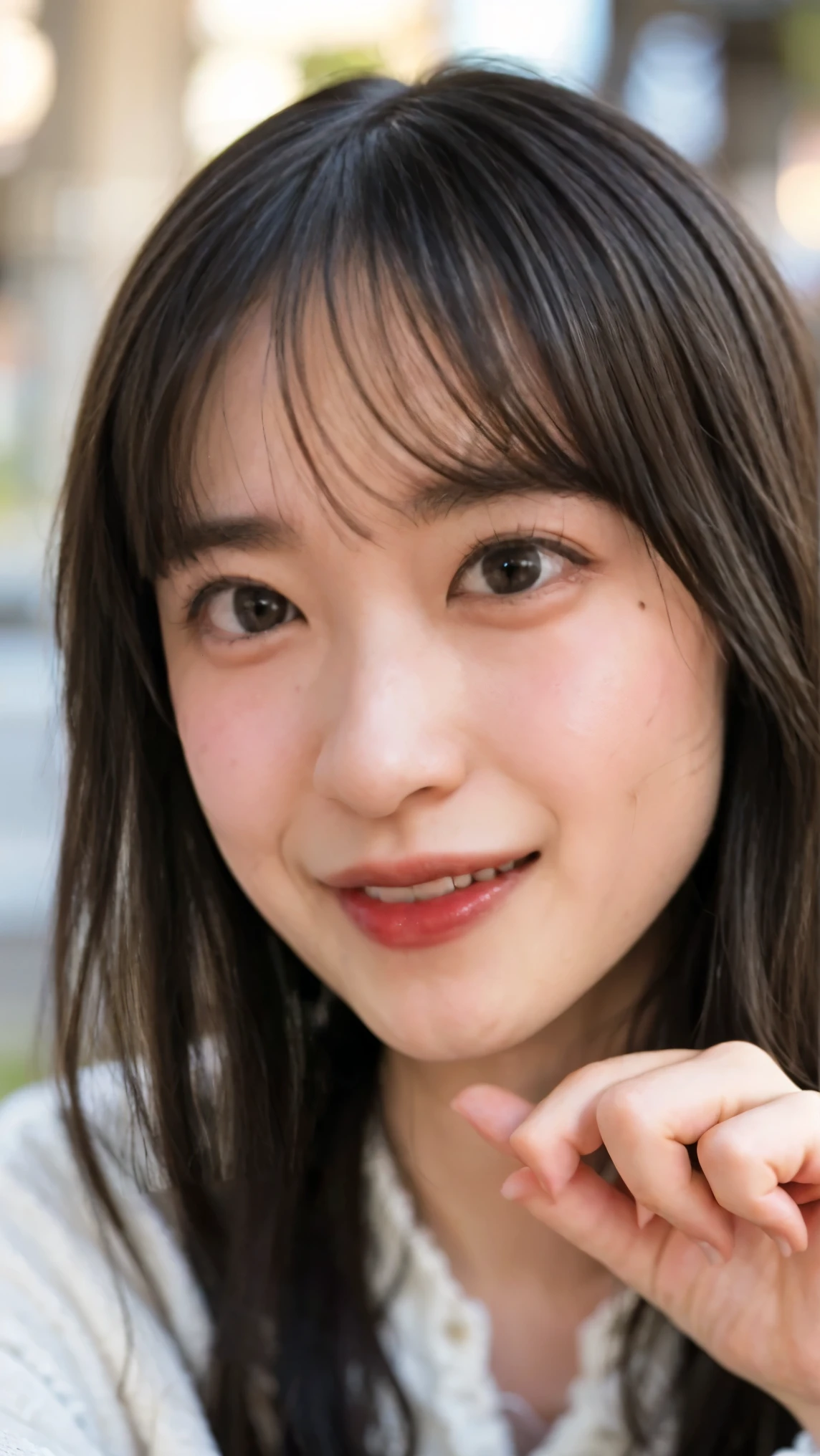 Cute Japanese Women Photos, smile:1.78, 20-year-old, Oil, One Length Hair＆Straight Hair Balm:1.55, (photo Realistic:1.4), (hyper Realistic:1.4), (Realistic:1.3), (Smoother lighting:1.05), (Improving the quality of cinema lighting:0.9), 32K, 1 person,20-year-oldの, Realistic lighting, Backlight, The light shines on your face, Ray Tracing, (Bright light:1.2), (Improvement of quality:1.4), (Highest quality Realistic textured skin:1.4), fine grain, Detailed face,(smile:0), (Emphasis on face close-up:1.3), (Enhances the beauty of skin texture:1.1),((Extremely precise and accurate anatomy:1.0)), (Enhances the beauty of skin texture:1.1), Clean and glowing skin, mesh, thin:1.2, (Realistic:1.3), Realisticなライティング, (Smoother lighting:1.05), 32K, One Japanese woman, fine grain, Detailed face, (Film Grain:1.1),(Accentuates body lines:1.1), High resolution, Natural look, Kind eyes, Improves hair quality, Delicate light and shadow, Transparent muscles, Graceful pose, Beautiful Eyes, Sharp details, Soft light reflection, Beautiful contours, Delicate skin tone, Fine hair texture,Cute Japanese Women Photos,