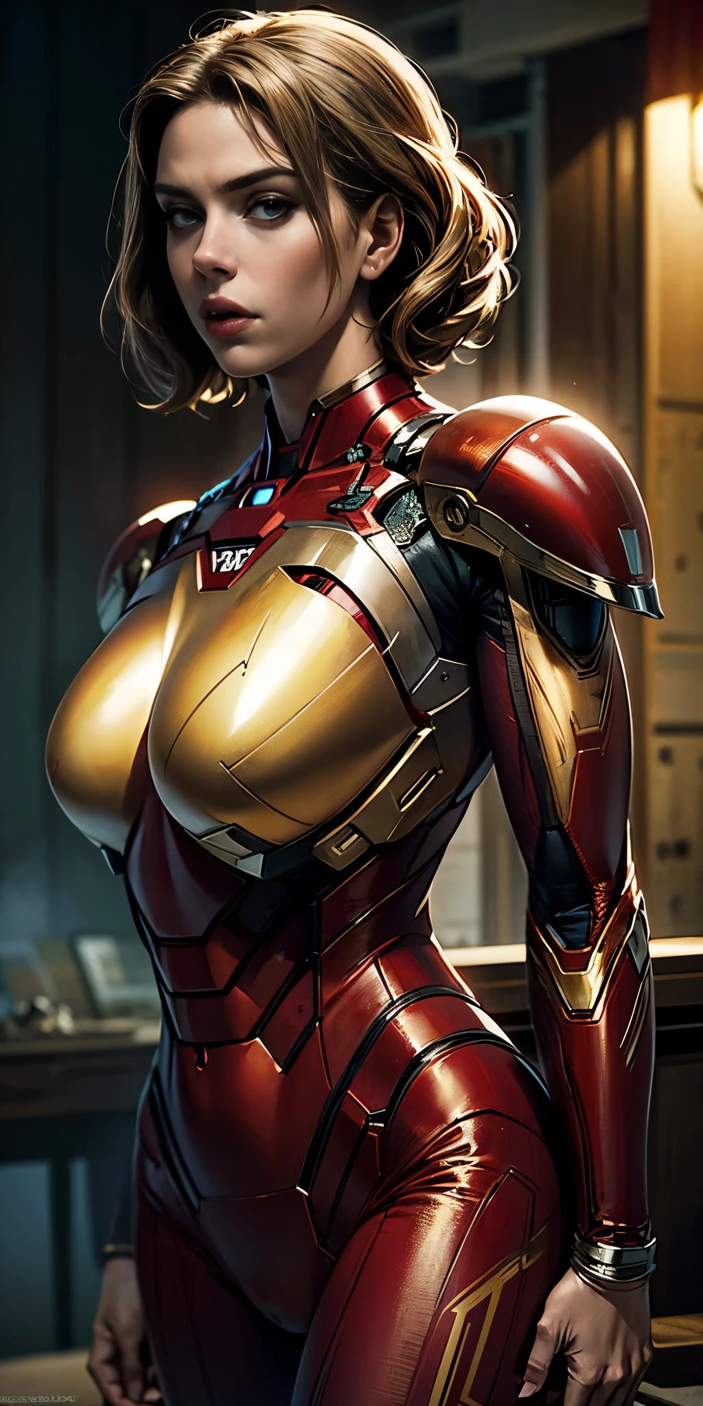 Scarlett Johansson in Iron Man armor: Mark XLIX Rescue Armor, Detailed costume design