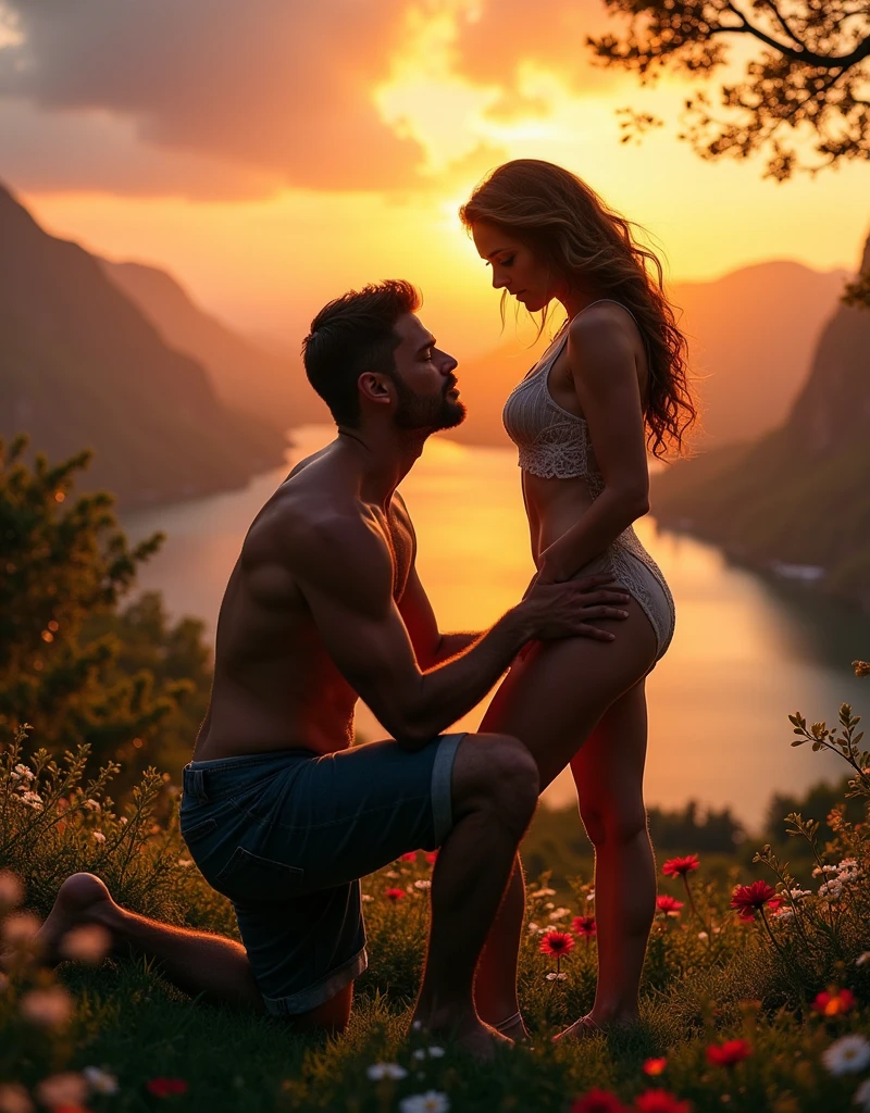 (ultra realisitic) leon Scott Kennedy e Ashley acampando dentro da tent.(tent) (Raby) (Youngh) ( pretty blonde) (black shorts) (short pink shirt) ( thick-thighs)