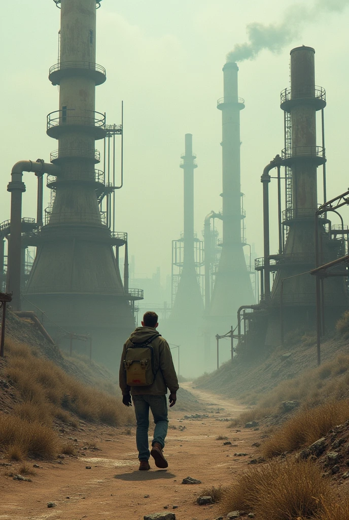 (surrealism:1.4), race against time , steamy industrial background, photographic, realism pushed to extreme, fine texture, 4k, ultra-detailed, high quality, high contrast