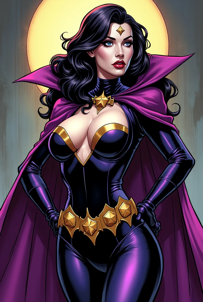 DC Comics, dressed as a Goth girl, by Adam Hughes and HR Geiger, vampire, (sexy), flying, detailed background, night time, (mint tea)