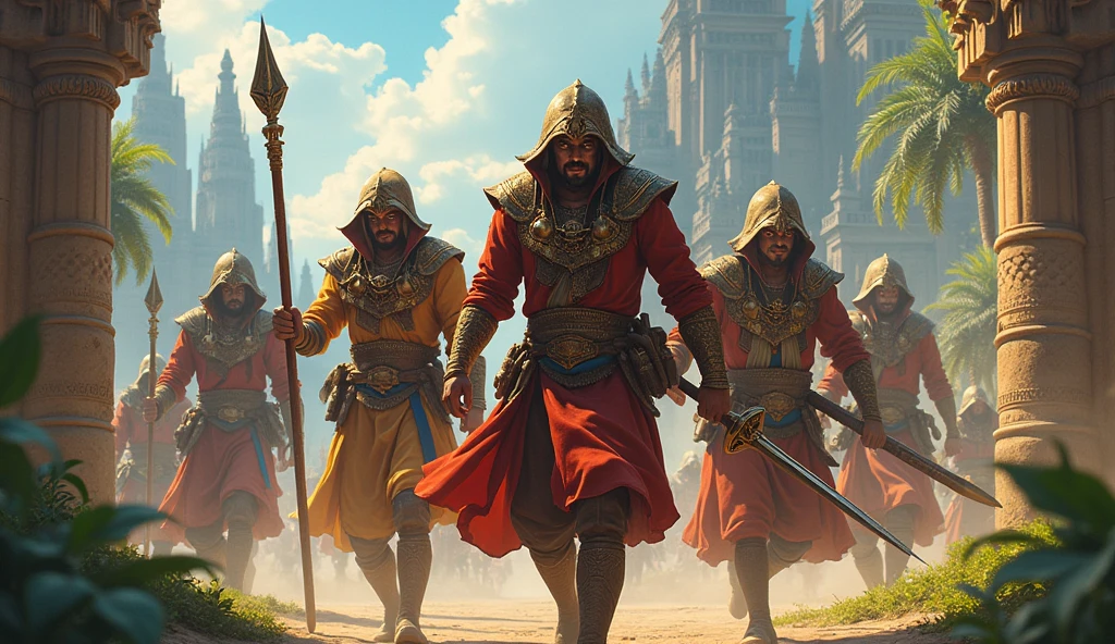 a Babylonian king surrounded by killers in city of Babylon, his guards fighting against the killers, a lot of people running away, dust, realistic, photography, masterpiece, bronze age --auto --s2