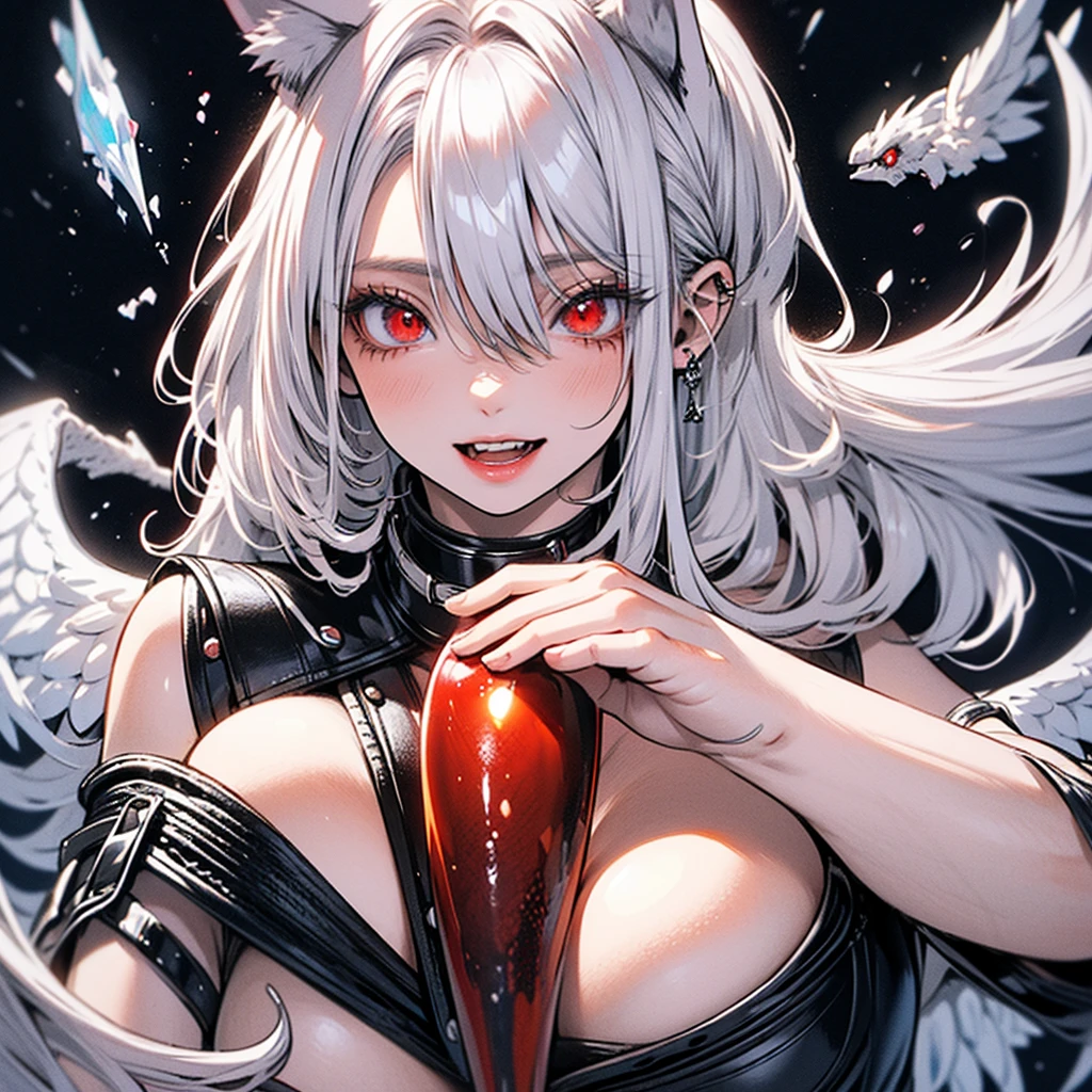 (best quality, 8k, 32k, masterpiece, UHD:1.2), highres, sharp focus, beautiful detailed face, delicate details, (cartoon wolf girl with her mouth open and teeth showing) , 1girl, solo, pov, no background, (face close up), (looking at viewer), (head up), not wearing headgear, smile, (red gum), (((big teeth))), (naked), big mouth, (lighting forward), perfect teeth,((round tip sharp teeth)), saliva